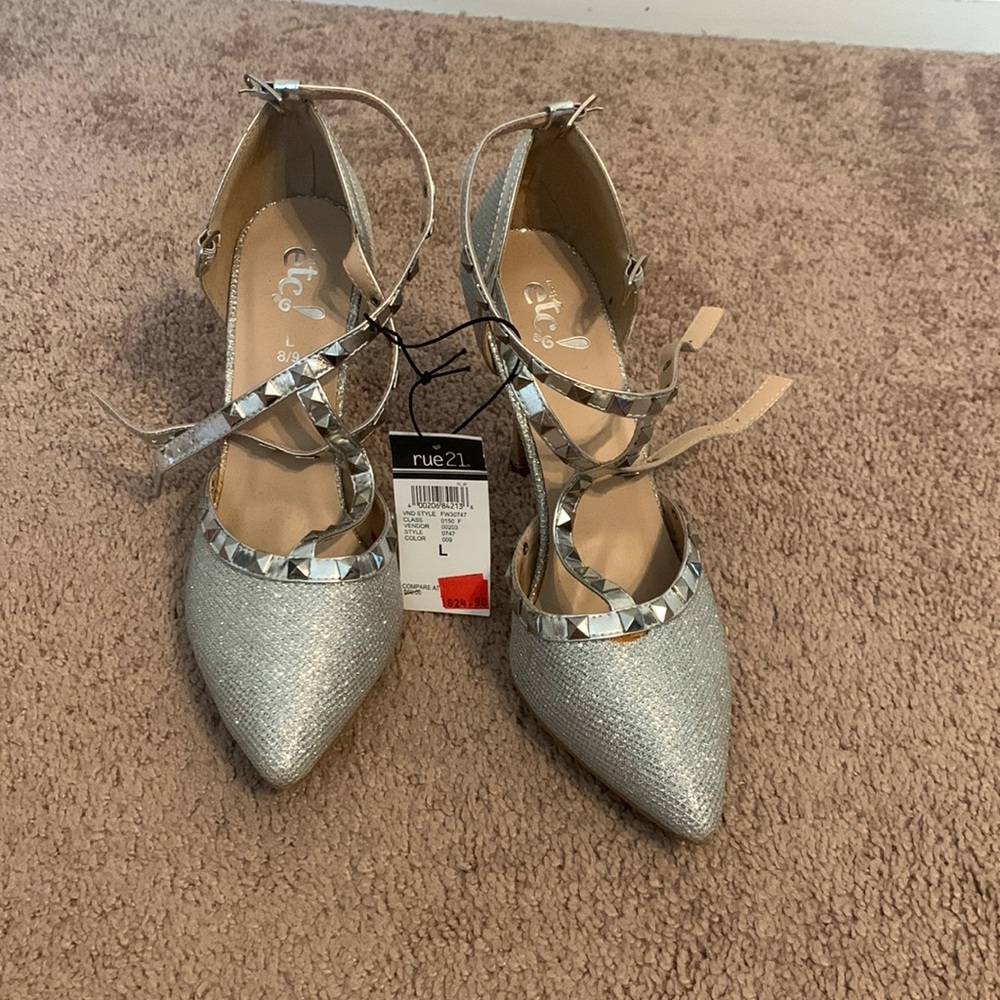 New silver heels NWT